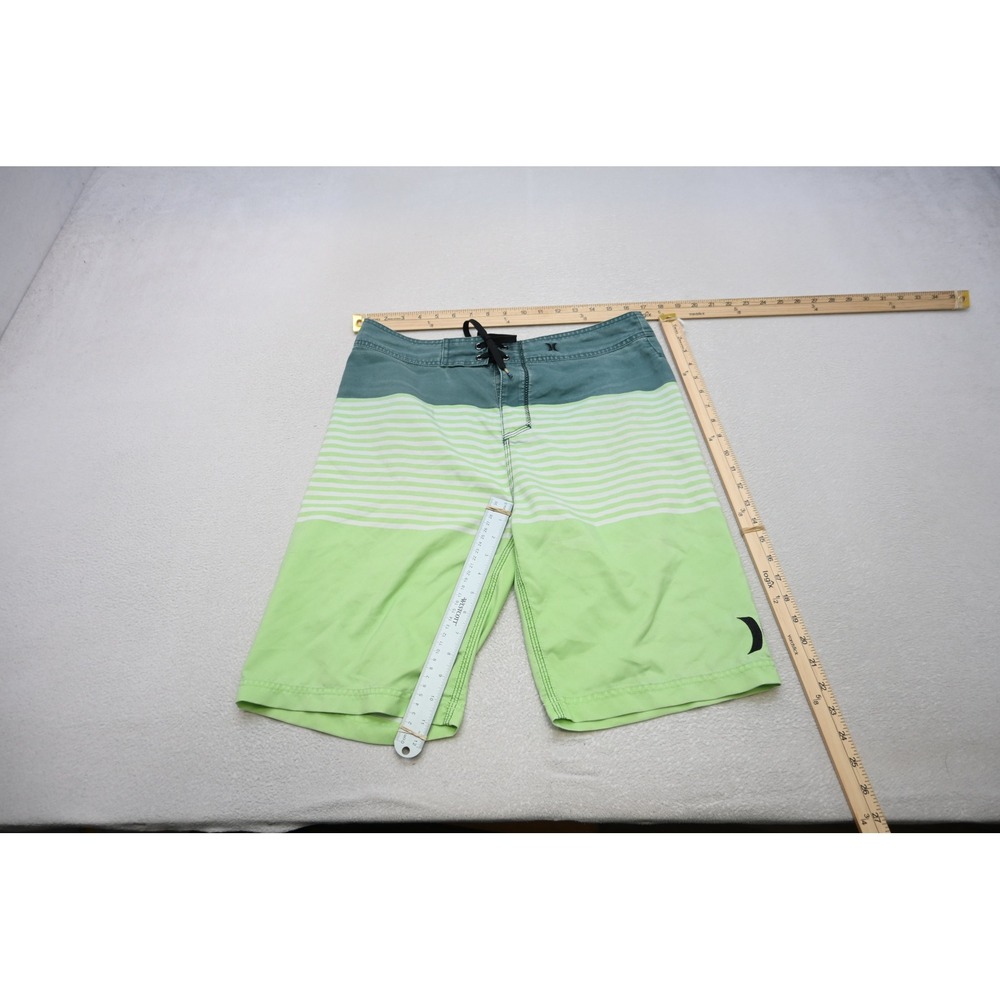 Hurley Board Shorts Mens 32 Green‎ Teal Striped Excellent Surf Swim Athletic